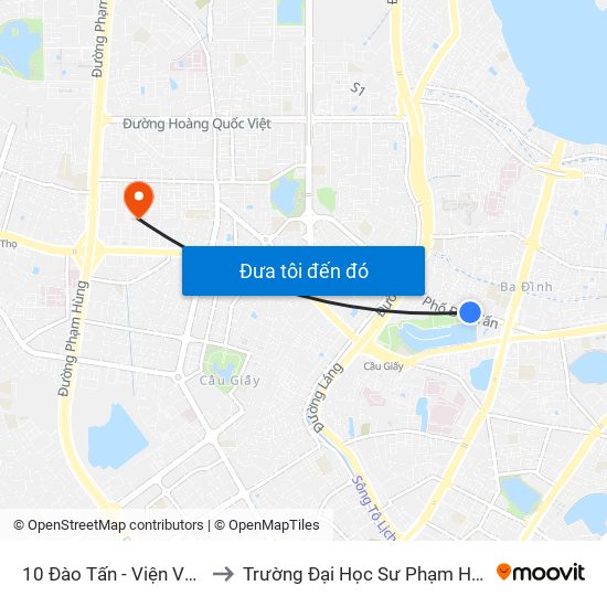 10 Đào Tấn - Viện Vật Lý to Trường Đại Học Sư Phạm Hà Nội map