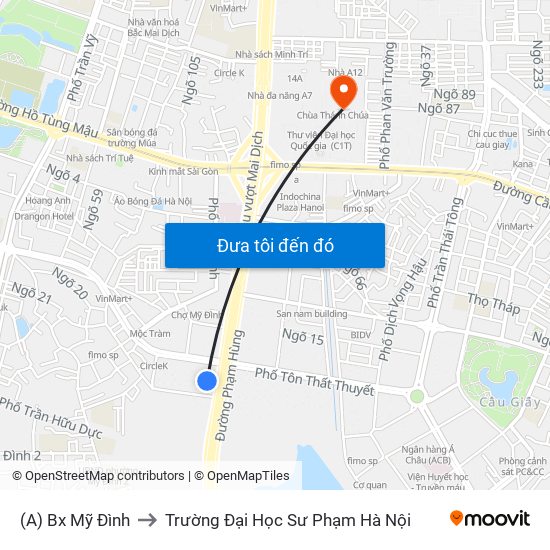 (A) Bx Mỹ Đình to Trường Đại Học Sư Phạm Hà Nội map