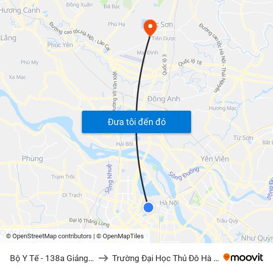 Bộ Y Tế - 138a Giảng Võ to Trường Đại Học Thủ Đô Hà Nội map