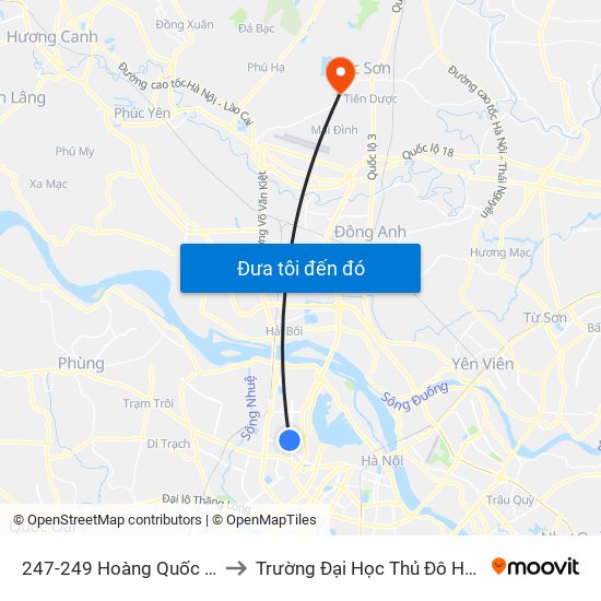 247-249 Hoàng Quốc Việt to Trường Đại Học Thủ Đô Hà Nội map