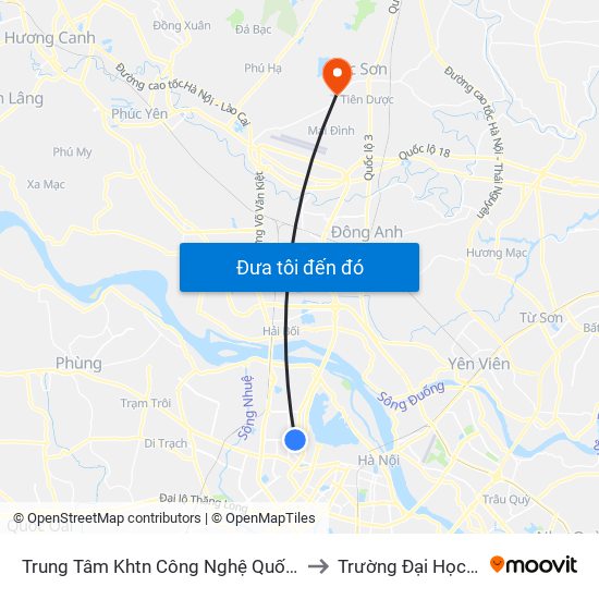 Trung Tâm Khtn Công Nghệ Quốc Gia - 18 Hoàng Quốc Việt to Trường Đại Học Thủ Đô Hà Nội map