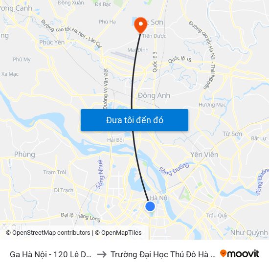 Ga Hà Nội - 120 Lê Duẩn to Trường Đại Học Thủ Đô Hà Nội map