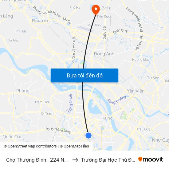 Chợ Thượng Đình - 224 Nguyễn Trãi to Trường Đại Học Thủ Đô Hà Nội map