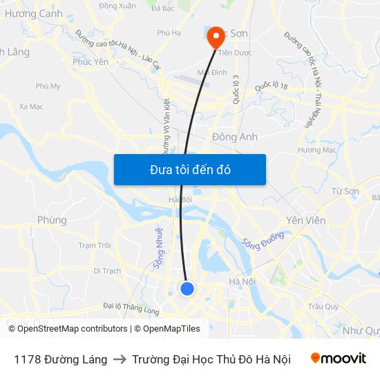 1178 Đường Láng to Trường Đại Học Thủ Đô Hà Nội map
