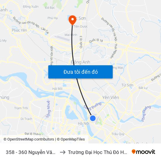 358 - 360 Nguyễn Văn Cừ to Trường Đại Học Thủ Đô Hà Nội map