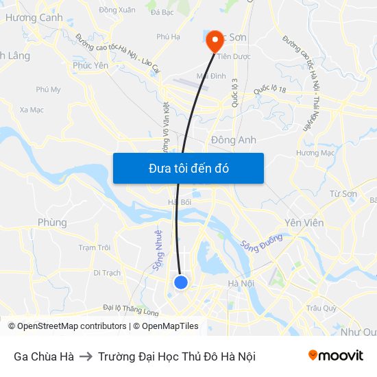 Ga Chùa Hà to Trường Đại Học Thủ Đô Hà Nội map