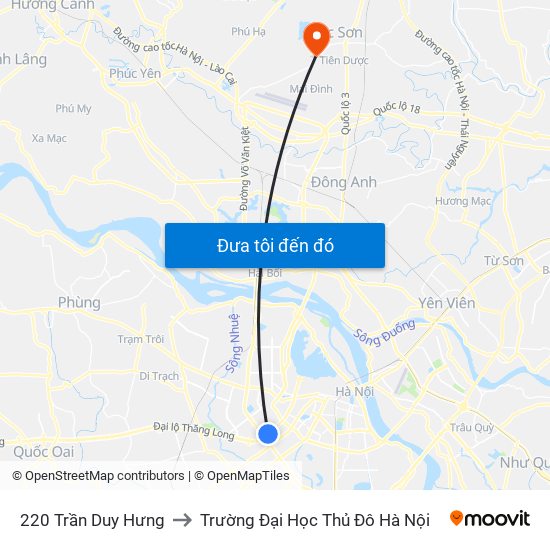 220 Trần Duy Hưng to Trường Đại Học Thủ Đô Hà Nội map