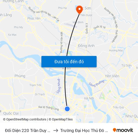 Đối Diện 220 Trần Duy Hưng to Trường Đại Học Thủ Đô Hà Nội map