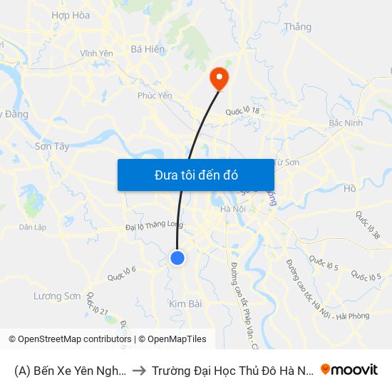 (A) Bến Xe Yên Nghĩa to Trường Đại Học Thủ Đô Hà Nội map