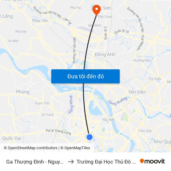 Ga Thượng Đình - Nguyễn Trãi to Trường Đại Học Thủ Đô Hà Nội map