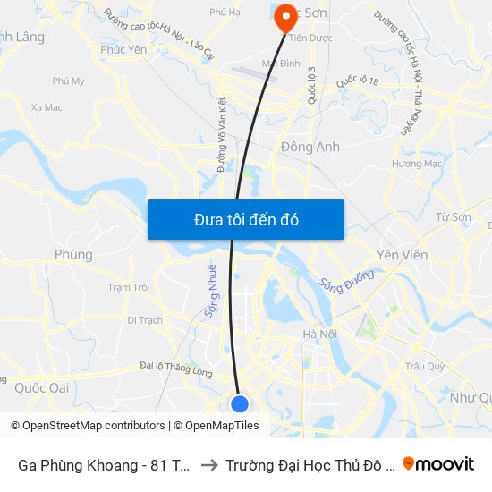 Ga Phùng Khoang - 81 Trần Phú to Trường Đại Học Thủ Đô Hà Nội map