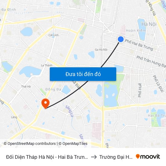 Đối Diện Tháp Hà Nội - Hai Bà Trưng (Cạnh 56 Hai Bà Trưng) to Trường Đại Học Thủy Lợi map