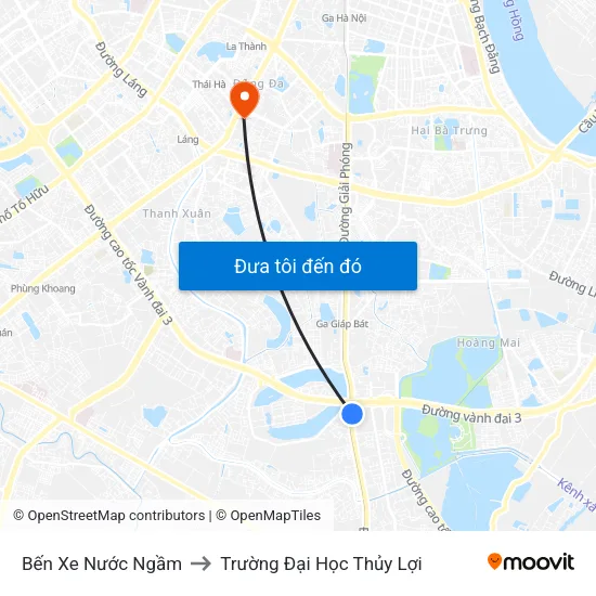 Bến Xe Nước Ngầm to Trường Đại Học Thủy Lợi map