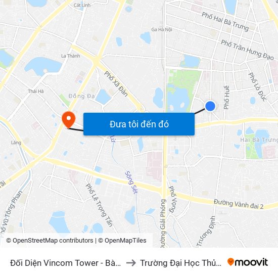 Đối Diện Vincom Tower - Bà Triệu to Trường Đại Học Thủy Lợi map