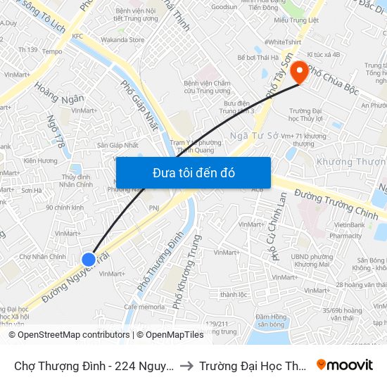 Chợ Thượng Đình - 224 Nguyễn Trãi to Trường Đại Học Thủy Lợi map