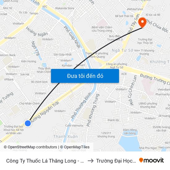 Công Ty Thuốc Lá Thăng Long - 235 Nguyễn Trãi to Trường Đại Học Thủy Lợi map