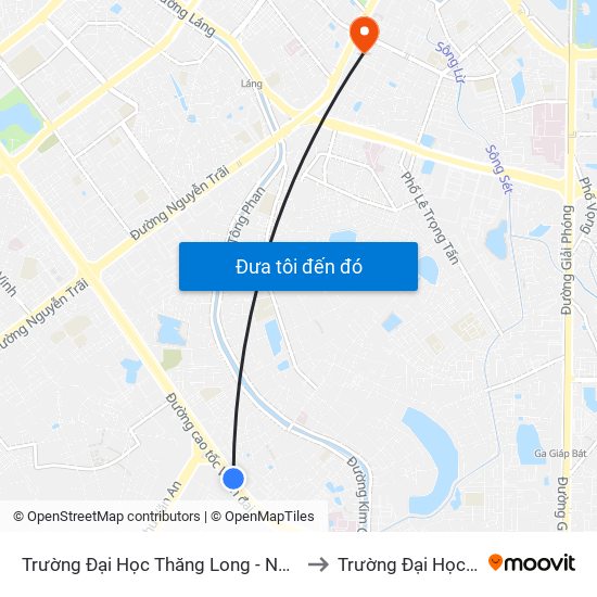 Trường Đại Học Thăng Long - Nghiêm Xuân Yêm to Trường Đại Học Thủy Lợi map