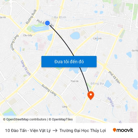 10 Đào Tấn - Viện Vật Lý to Trường Đại Học Thủy Lợi map