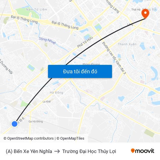 (A) Bến Xe Yên Nghĩa to Trường Đại Học Thủy Lợi map