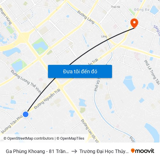 Ga Phùng Khoang - 81 Trần Phú to Trường Đại Học Thủy Lợi map