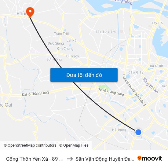 Cổng Thôn Yên Xá - 89 Cầu Bươu to Sân Vận Động Huyện Đan Phượng map
