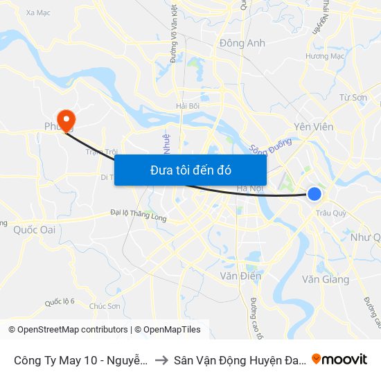 Công Ty May 10 - Nguyễn Văn Linh to Sân Vận Động Huyện Đan Phượng map