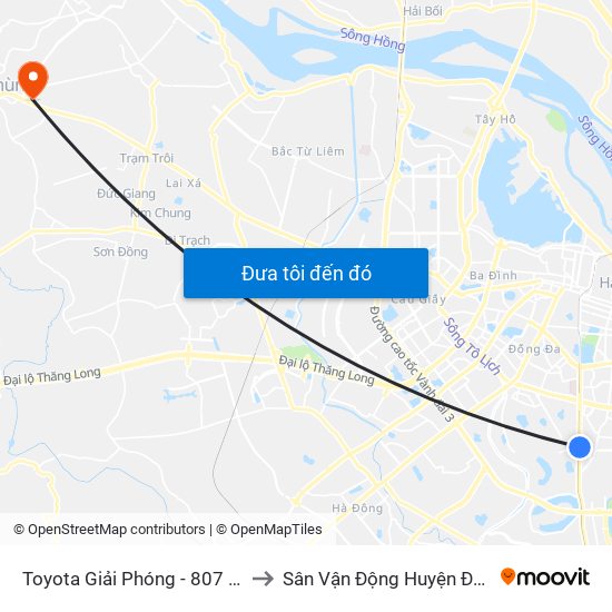 Toyota Giải Phóng - 807 Giải Phóng to Sân Vận Động Huyện Đan Phượng map