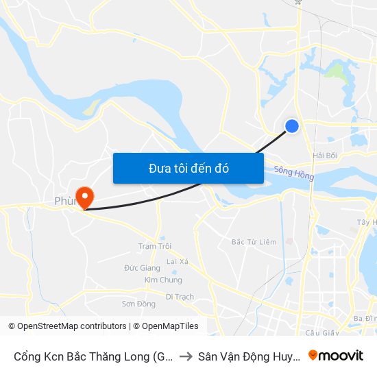 Cổng Kcn Bắc Thăng Long (Gần Cầu Vượt Bộ Hành) to Sân Vận Động Huyện Đan Phượng map