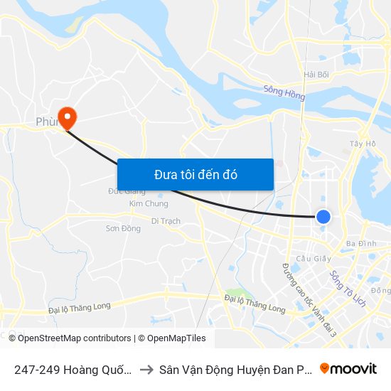 247-249 Hoàng Quốc Việt to Sân Vận Động Huyện Đan Phượng map