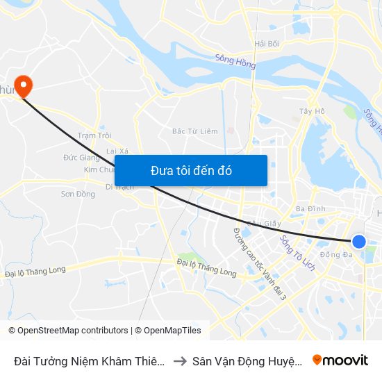 Đài Tưởng Niệm Khâm Thiên - 45 Khâm Thiên to Sân Vận Động Huyện Đan Phượng map