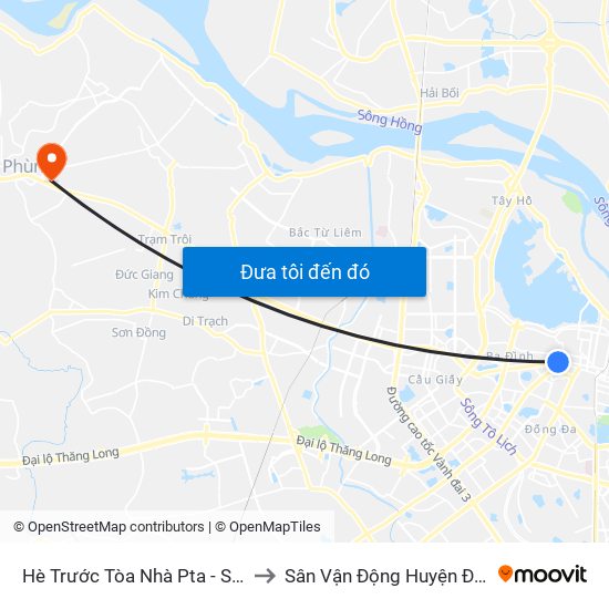 Hè Trước Tòa Nhà Pta - Số 1 Kim Mã to Sân Vận Động Huyện Đan Phượng map