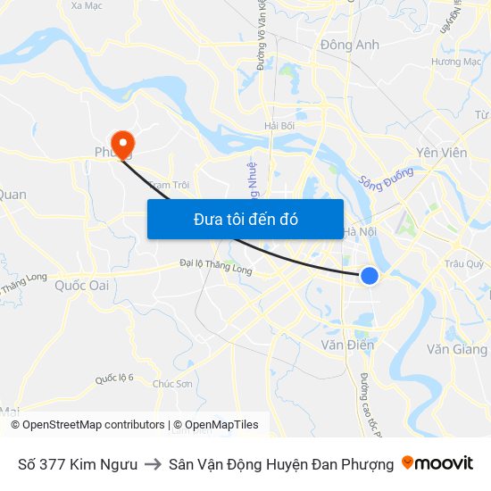 Số 377 Kim Ngưu to Sân Vận Động Huyện Đan Phượng map