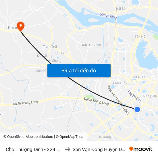 Chợ Thượng Đình - 224 Nguyễn Trãi to Sân Vận Động Huyện Đan Phượng map