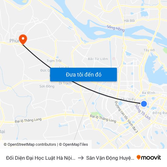 Đối Diện Đại Học Luật Hà Nội - Nguyễn Chí Thanh to Sân Vận Động Huyện Đan Phượng map