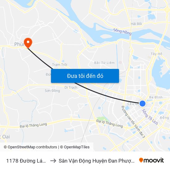 1178 Đường Láng to Sân Vận Động Huyện Đan Phượng map