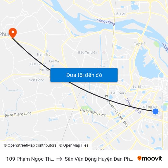 109 Phạm Ngọc Thạch to Sân Vận Động Huyện Đan Phượng map