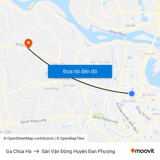 Ga Chùa Hà to Sân Vận Động Huyện Đan Phượng map