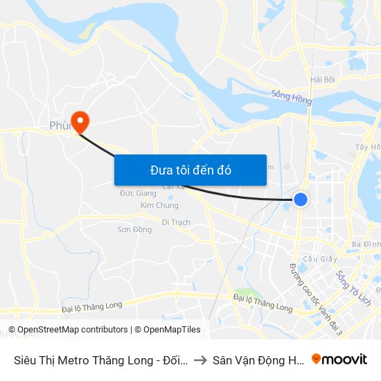 Siêu Thị Metro Thăng Long - Đối Diện Ngõ 599 Phạm Văn Đồng to Sân Vận Động Huyện Đan Phượng map