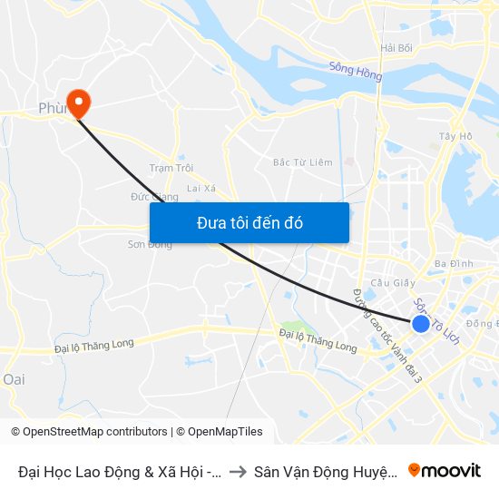 Đại Học Lao Động & Xã Hội - 43 Trần Duy Hưng to Sân Vận Động Huyện Đan Phượng map