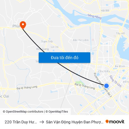 220 Trần Duy Hưng to Sân Vận Động Huyện Đan Phượng map
