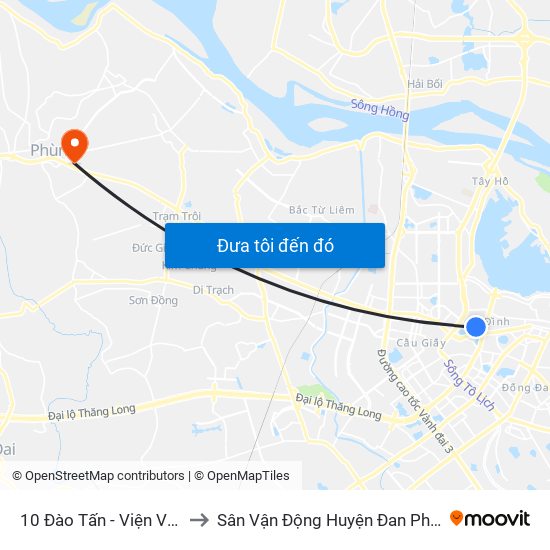 10 Đào Tấn - Viện Vật Lý to Sân Vận Động Huyện Đan Phượng map