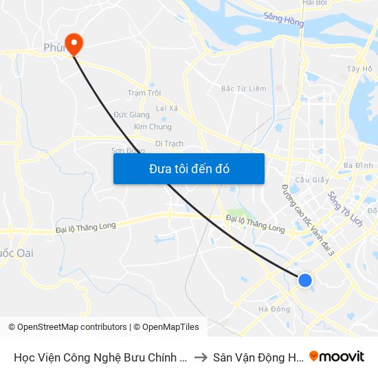 Học Viện Công Nghệ Bưu Chính Viễn Thông - Trần Phú (Hà Đông) to Sân Vận Động Huyện Đan Phượng map