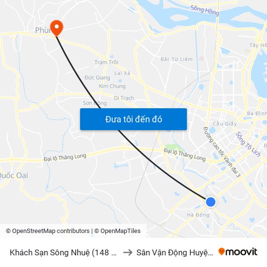Khách Sạn Sông Nhuệ (148 Trần Phú- Hà Đông) to Sân Vận Động Huyện Đan Phượng map