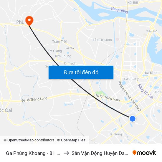 Ga Phùng Khoang - 81 Trần Phú to Sân Vận Động Huyện Đan Phượng map