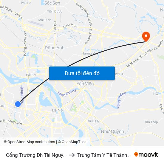 Cổng Trường Đh Tài Nguyên Môi Trường to Trung Tâm Y Tế Thành Phố Bắc Ninh map