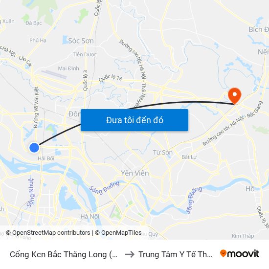 Cổng Kcn Bắc Thăng Long (Gần Cầu Vượt Bộ Hành) to Trung Tâm Y Tế Thành Phố Bắc Ninh map