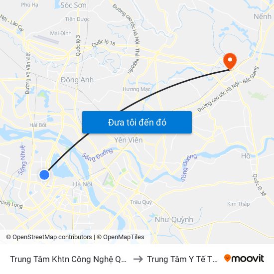 Trung Tâm Khtn Công Nghệ Quốc Gia - 18 Hoàng Quốc Việt to Trung Tâm Y Tế Thành Phố Bắc Ninh map