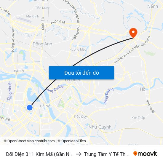 Đối Diện 311 Kim Mã (Gần Ngã 4 Kim Mã - Vạn Bảo) to Trung Tâm Y Tế Thành Phố Bắc Ninh map