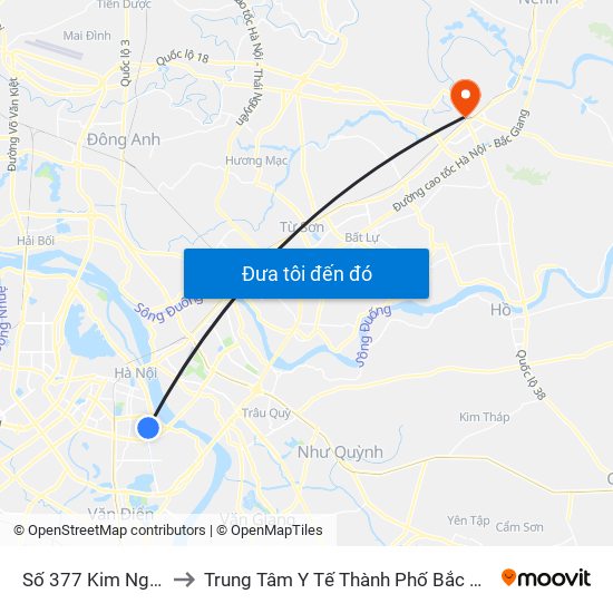 Số 377 Kim Ngưu to Trung Tâm Y Tế Thành Phố Bắc Ninh map