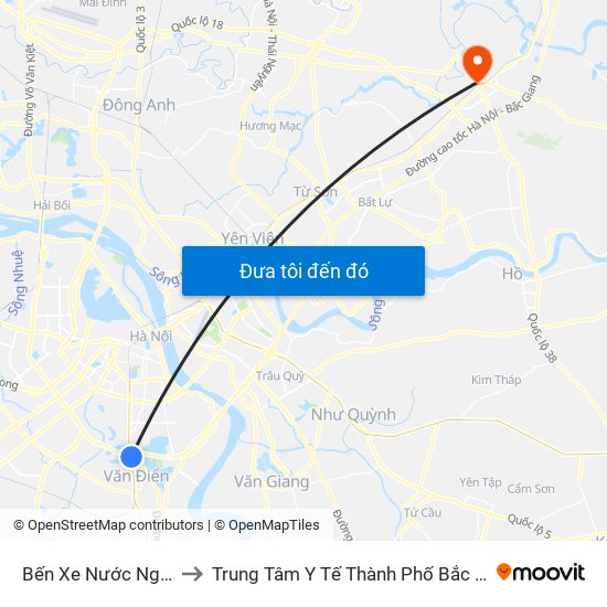Bến Xe Nước Ngầm to Trung Tâm Y Tế Thành Phố Bắc Ninh map